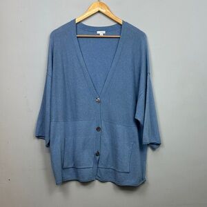 PURE JILL Cotton Cashmere 3/4 Sleeve Button Cardigan Sz L